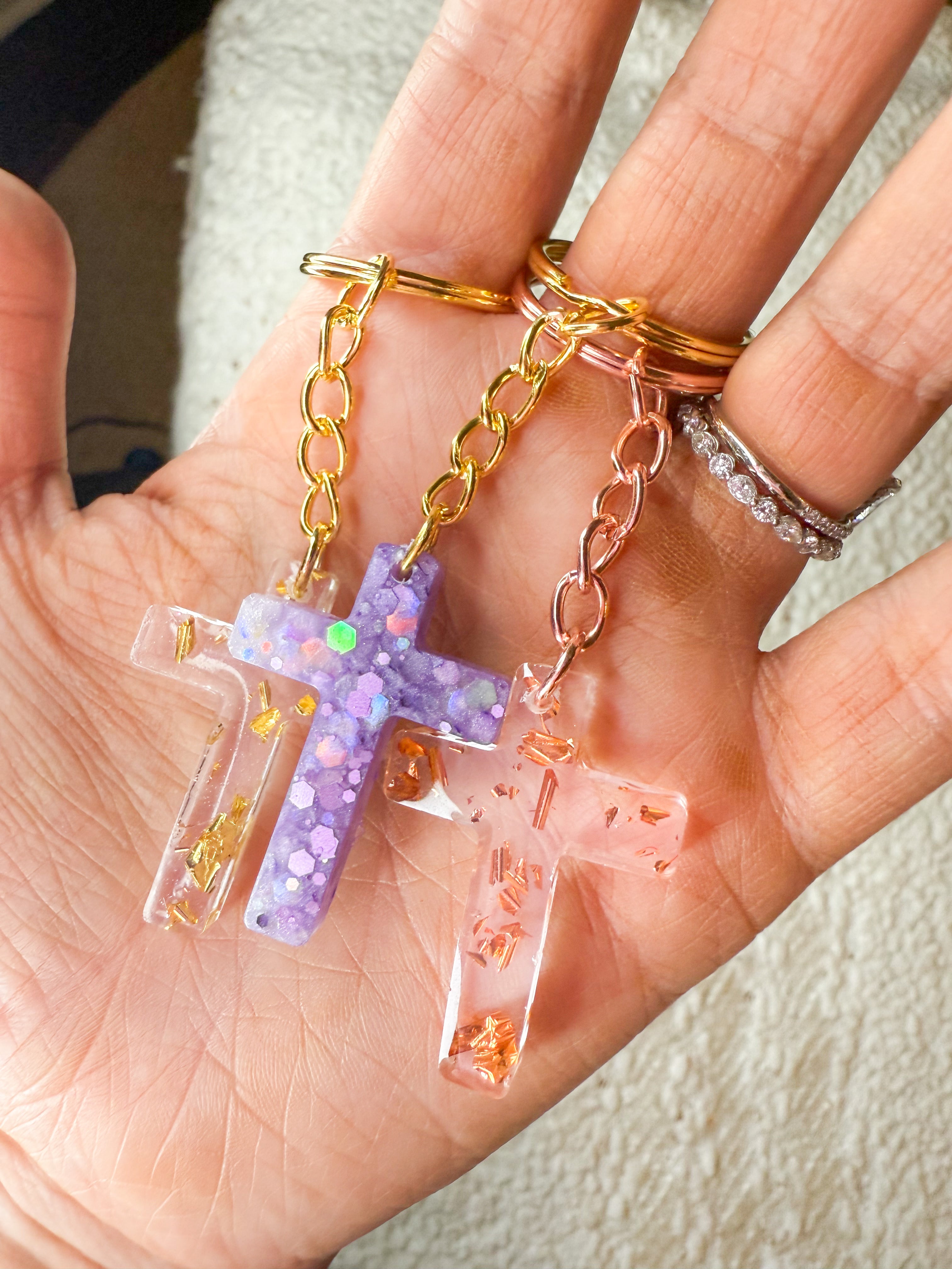 Rose Gold Cross Keychain