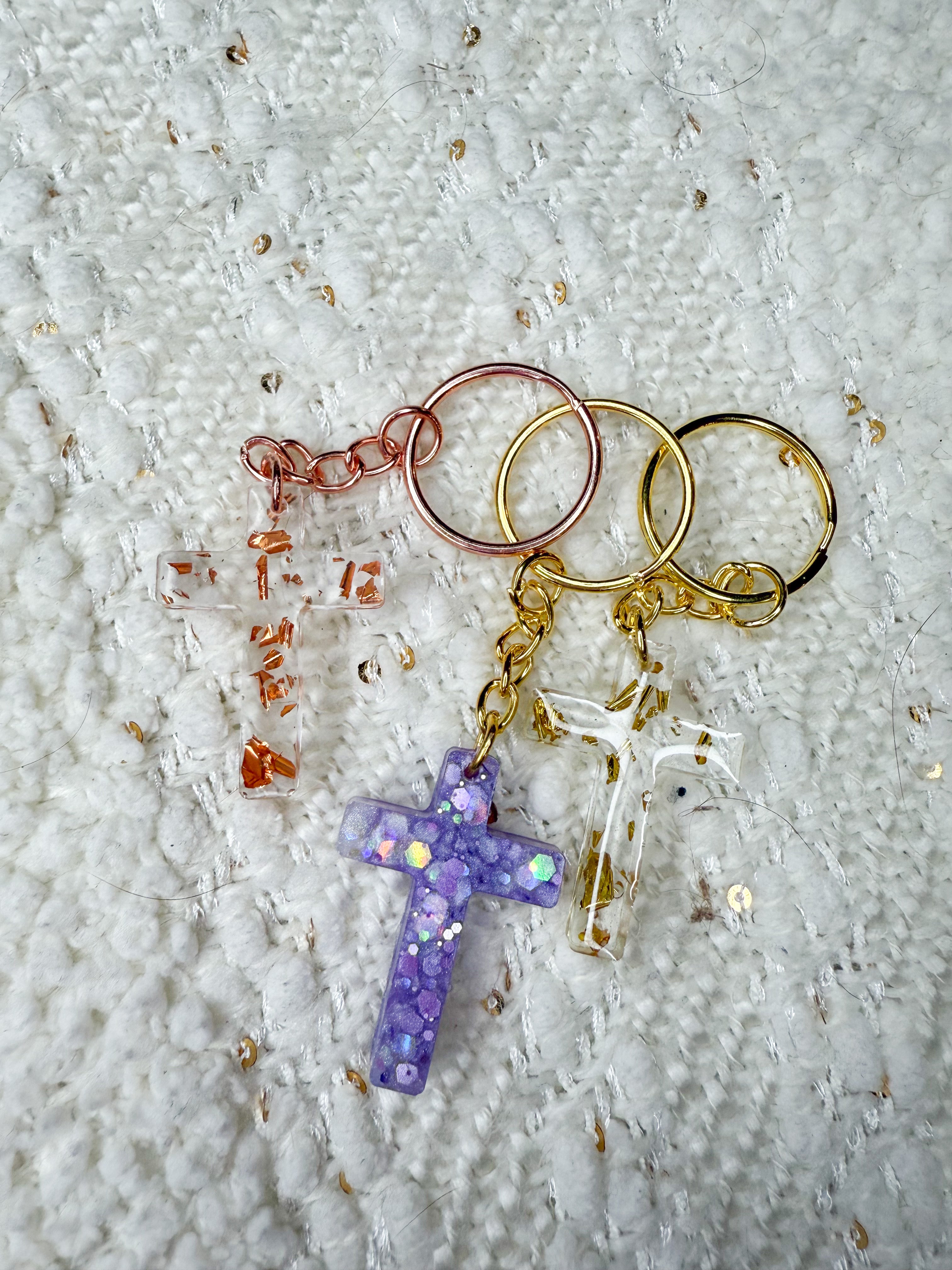 Rose Gold Cross Keychain