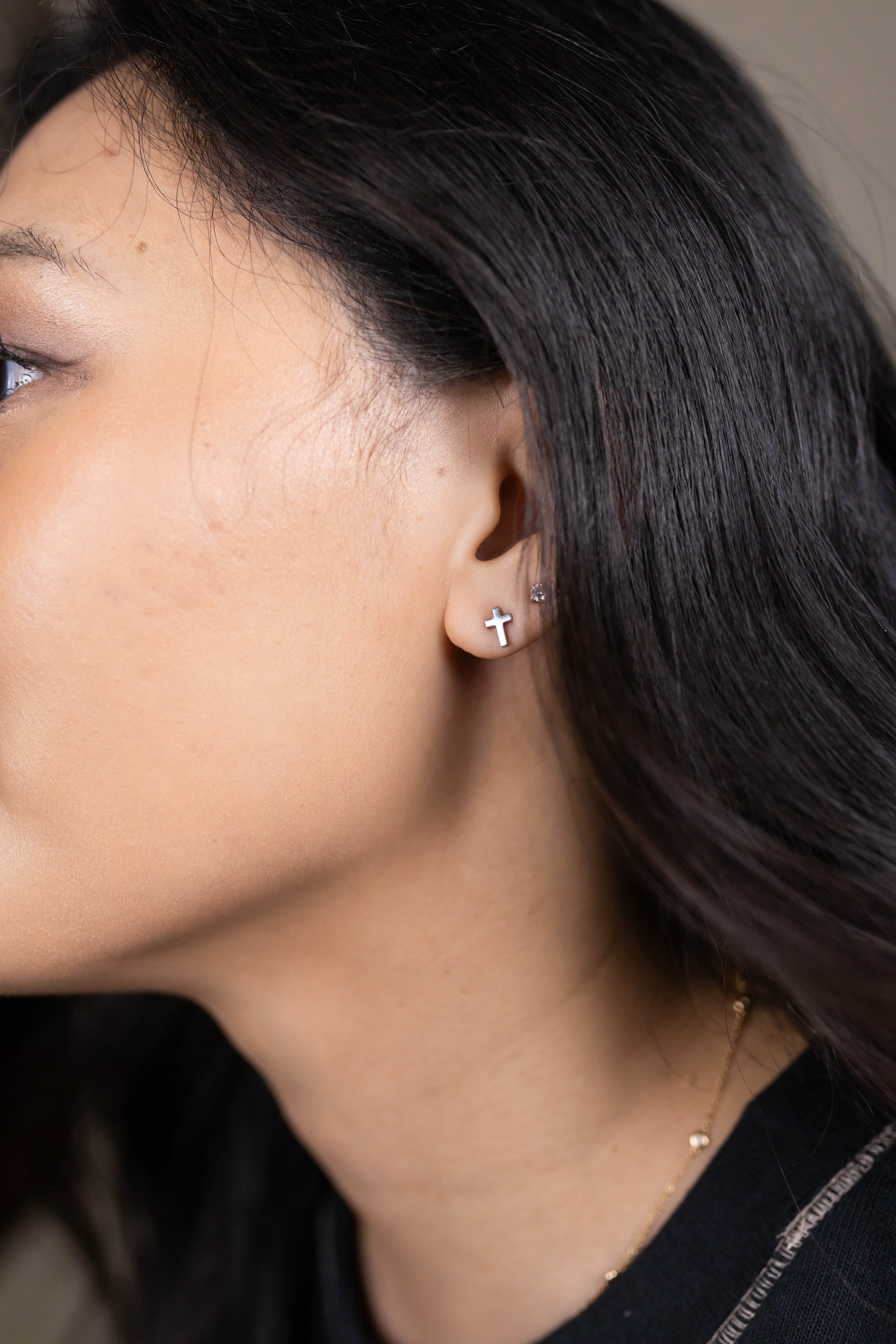 Cross Stud Earrings - Silver