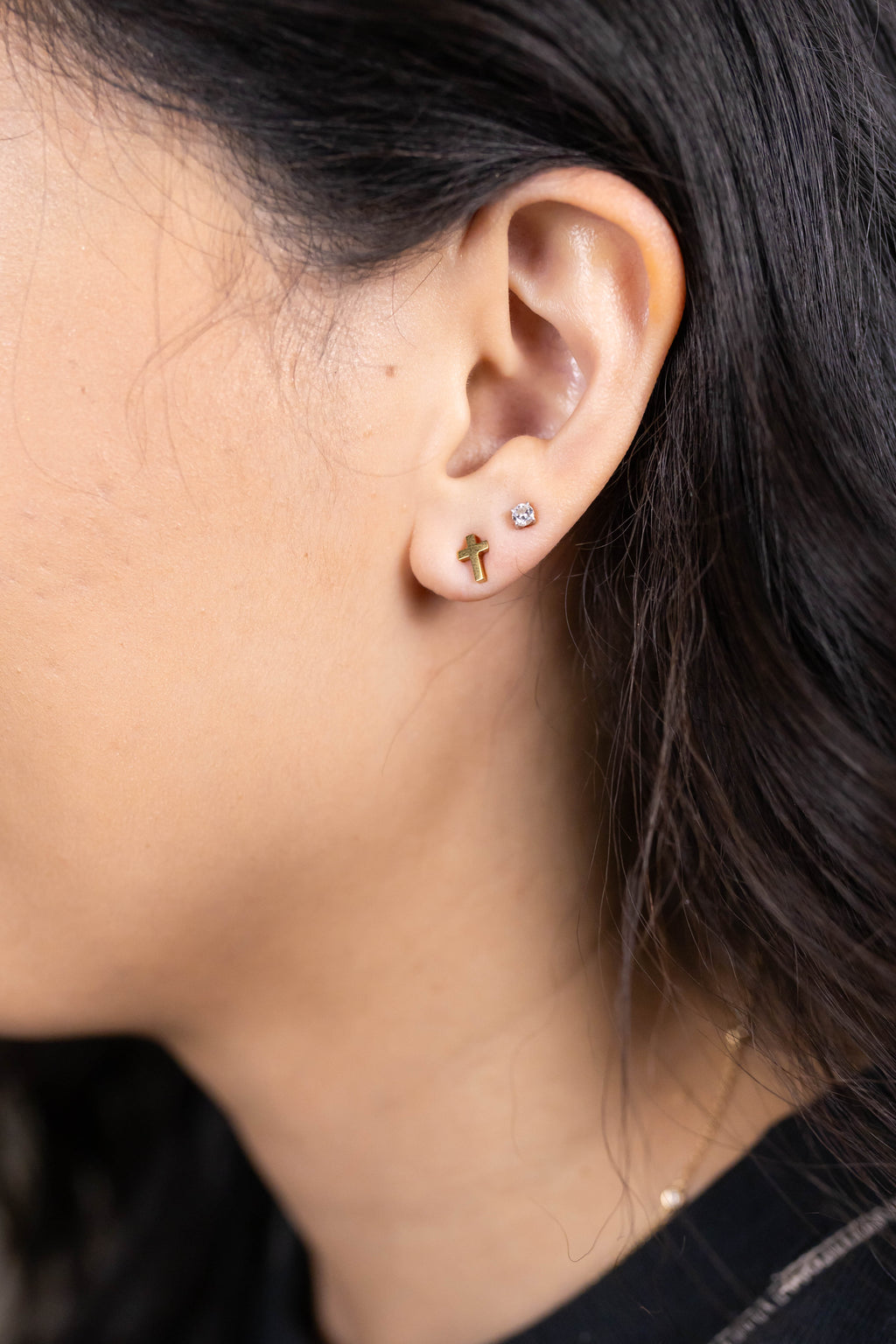 Cross Stud Earrings - Gold