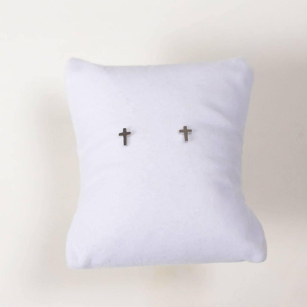 Cross Stud Earrings - Silver