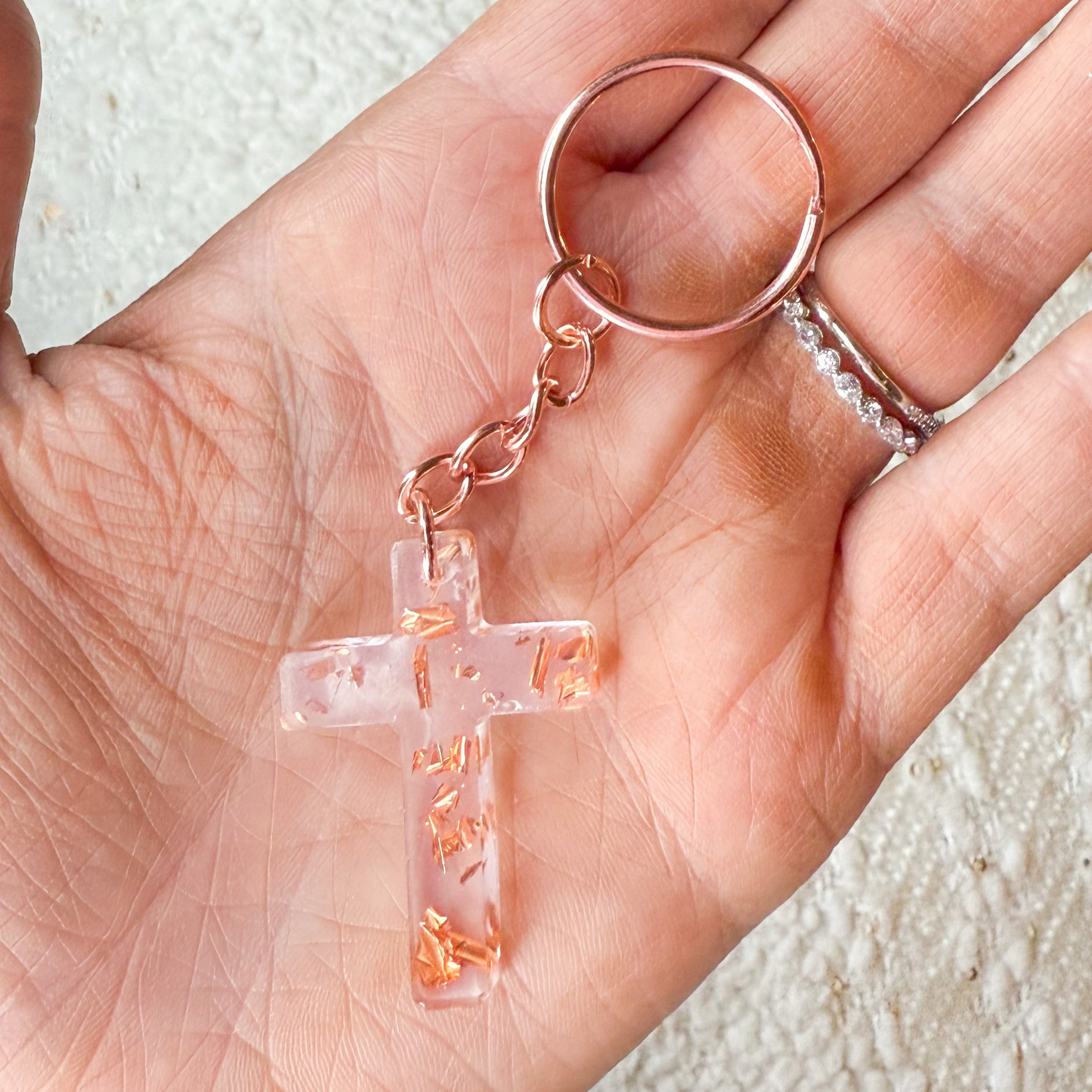 Rose Gold Cross Keychain